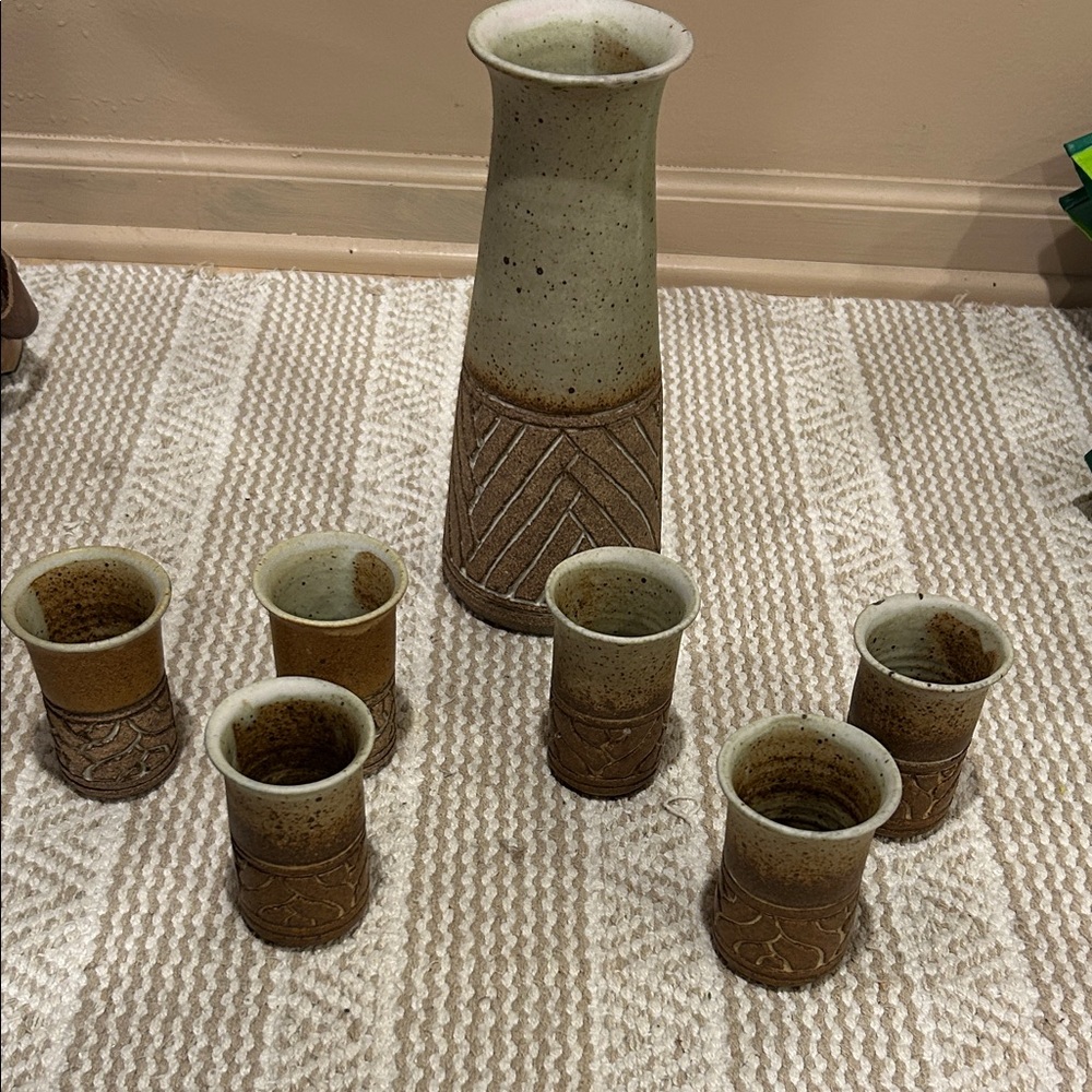 Vintage Carl Lundgren sale set Rustic Ceramic Pitcher and Cup Set
